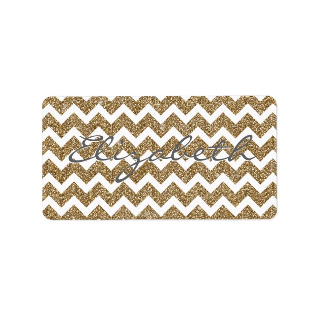 Girly shining Gold Faux glitter effects zigzag Label (Front)