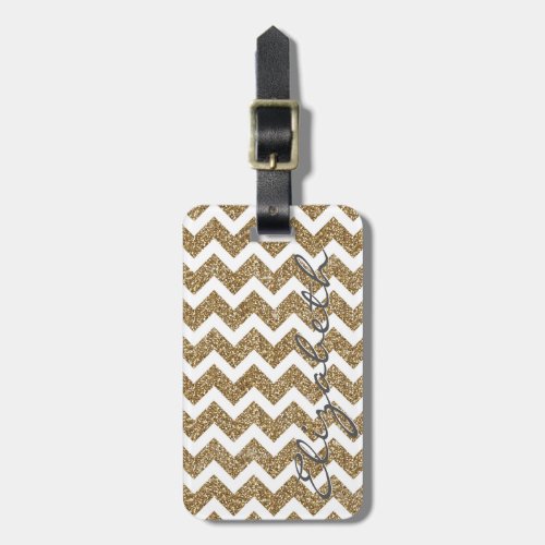 Girly shining Gold Faux glitter effects zigzag Luggage Tag