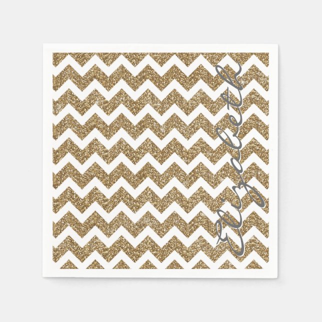 Girly shining Gold Faux glitter effects zigzag Napkins (Front)