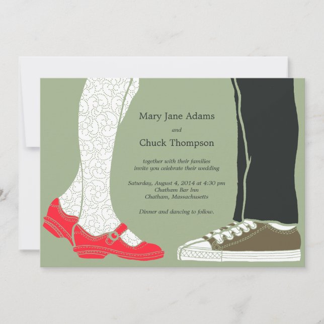 Girly Shoes & Sneakers Illustrated Wedding (Camo) Invitation (Front)