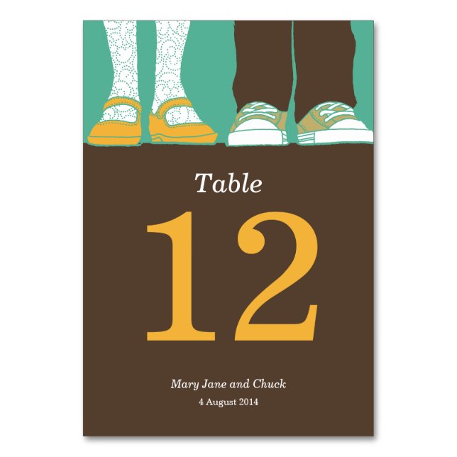 Girly Shoes & Sneakers Illustrated Wedding (Mint) Table Number (Front)