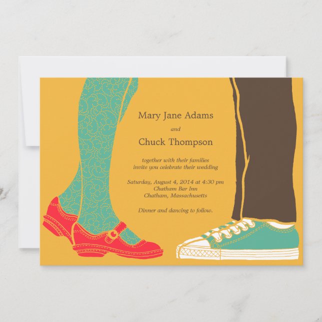 Girly Shoes & Sneakers Illustrated Wedding Yellow Invitation (Front)
