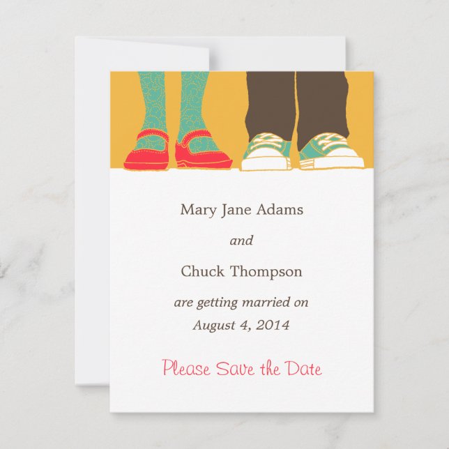 Girly Shoes & Sneakers Illustrated Wedding Yellow Save The Date (Front)