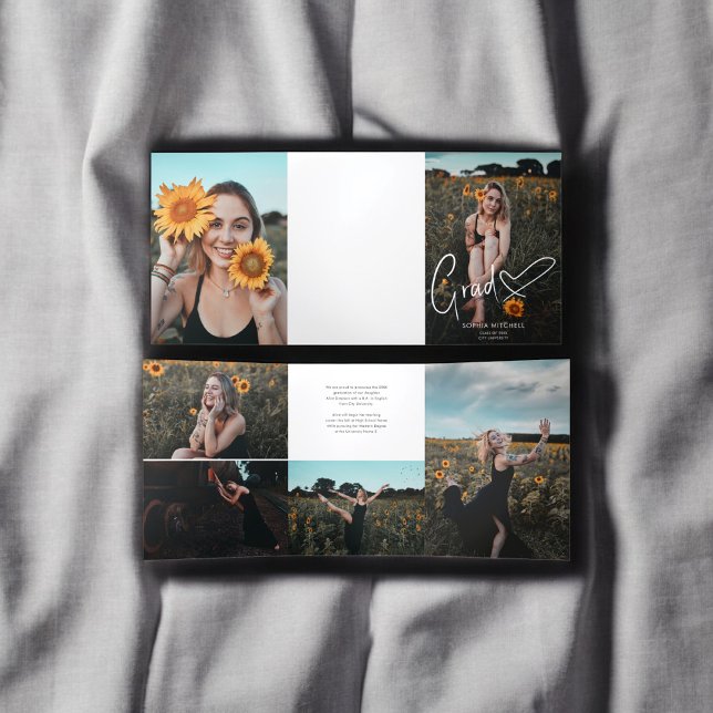 Girly Signature Heart Photo Graduation Tri-Fold Invitation (Creator Uploaded)