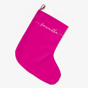 Girly Signature Name Hot Pink Large Christmas Stocking