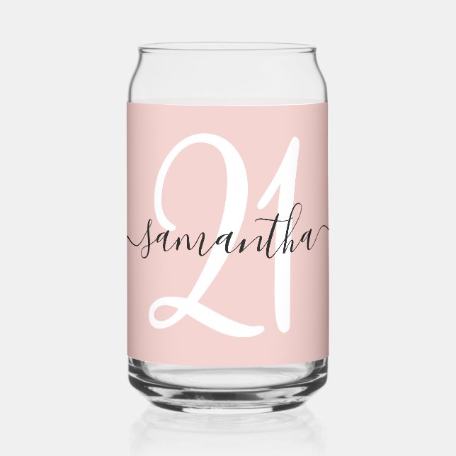 Girly Signature Personalized Number 21 Blush Can Glass (Left)