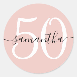 Girly Signature Personalized Number 50 Blush Classic Round Sticker