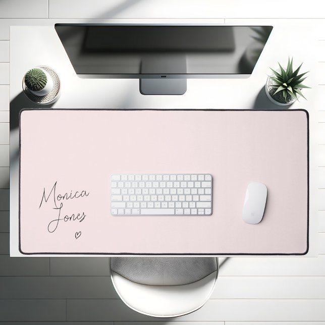 Girly Signature Script Cute Monogram Pink Desk Mat (Creator Uploaded)