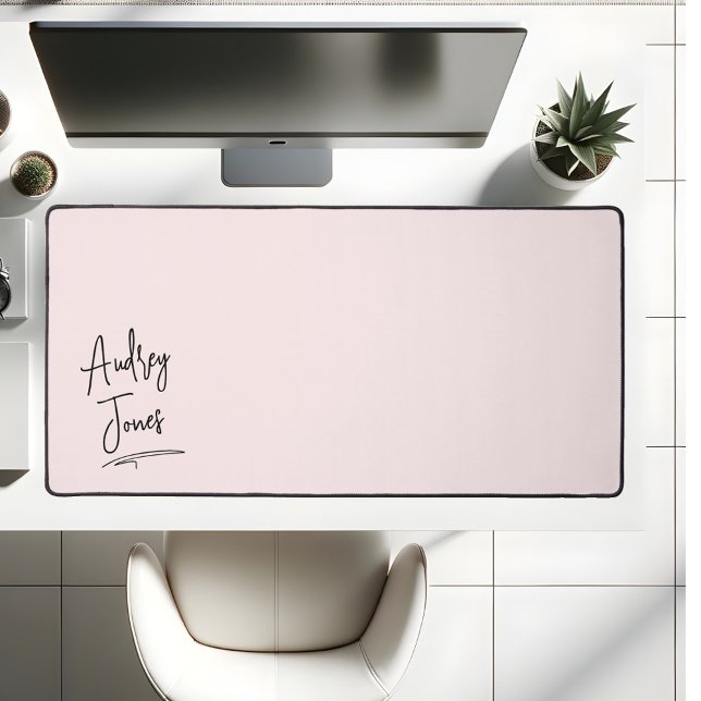 Girly Signature Script Monogram Pink Desk Mat (Creator Uploaded)