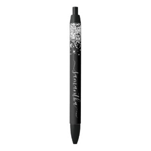 Girly Signature Silver Glitter on Black Pen