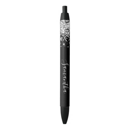 Girly Signature Sparkly Silver Glitter Black Ink Pen