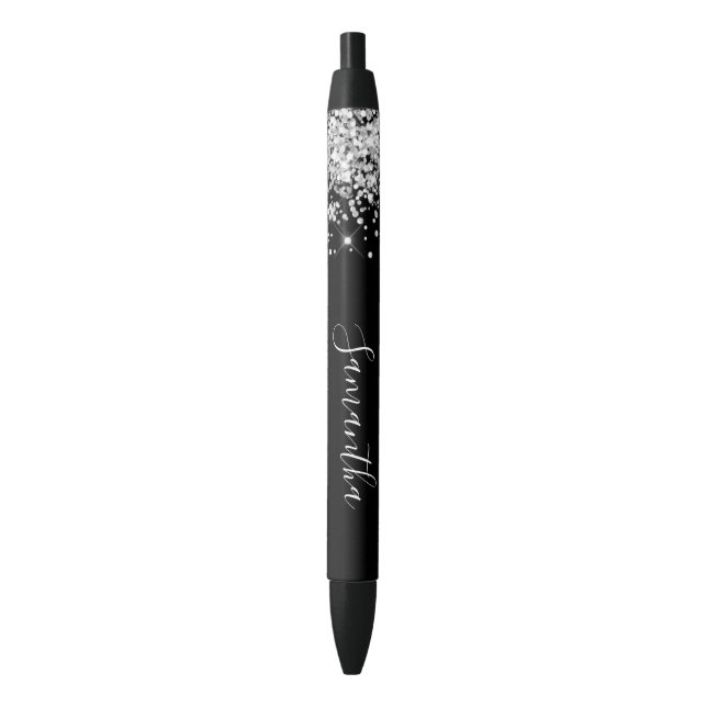 Girly Signature Sparkly Silver Glitter Pen (Front Vertical)