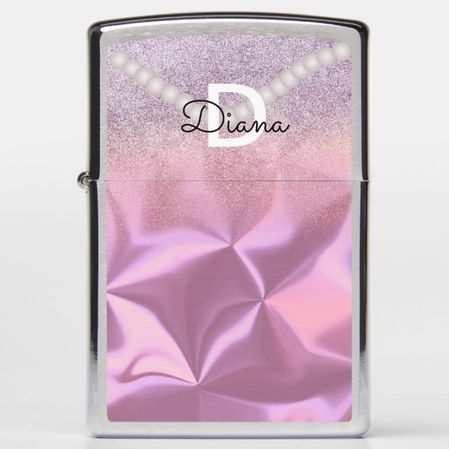 Girly Silk Pink Pearls Zippo Lighter (Front)
