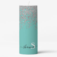 Girly Silver and Teal Monogram Aqua Sparkle