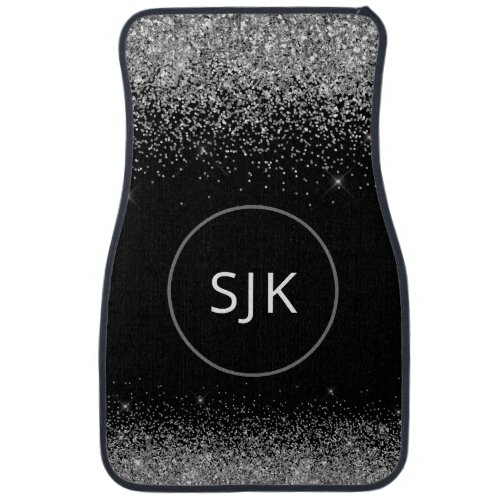 Girly Silver Black Glitter Sparkle Monogram Car Fl Car Floor Mat
