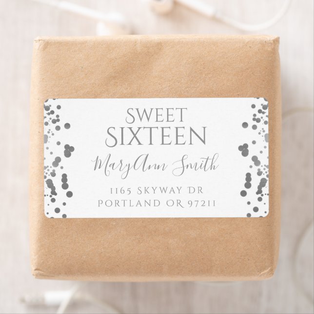 Girly Silver Foil Confetti Sweet Sixteen Label (Insitu)