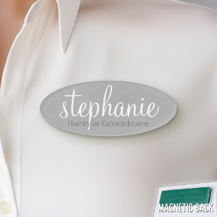 Girly Silver Foil Print - Cute Script and Title Name Tag