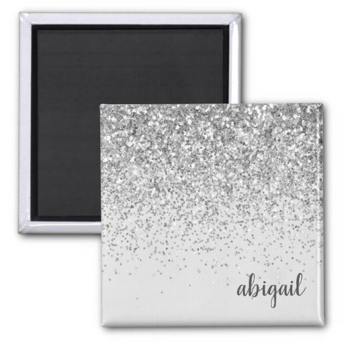 Girly Silver Glitter Add Your Own Name Magnet