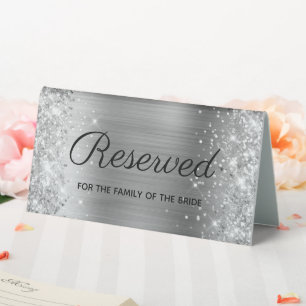 Girly Silver Glitter and Foil Reserved Table Tent