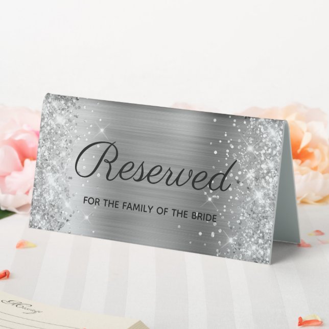 Girly Silver Glitter and Foil Reserved Table Tent (In SItu (Wedding))