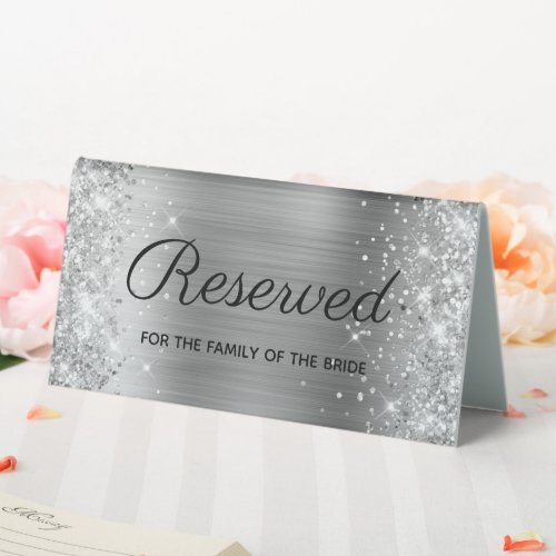 Girly Silver Glitter and Foil Reserved Table Tent Sign
