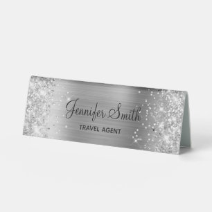 Girly Silver Glitter and Foil Table Tent