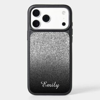 Girly Silver Glitter Black Ombre Personalized iPhone 17 Pro Max Case