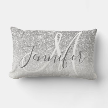 Girly Silver Glitter Blush Name Monogram Lumbar Pillow by epclarke at Zazzle