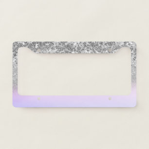 Girly Silver Glitter Bokeh Ombre Diamonds Violet License Plate Frame