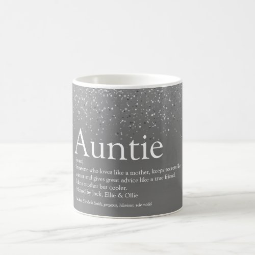 Girly Silver Glitter Cool Aunt Auntie Definition Coffee Mug