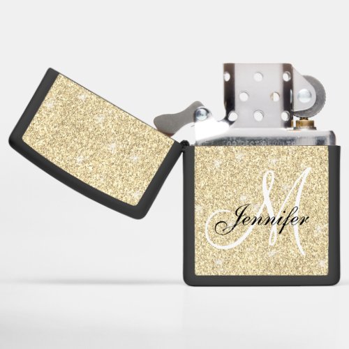 Girly Silver Glitter Elegant Monogram Name Zippo Lighter