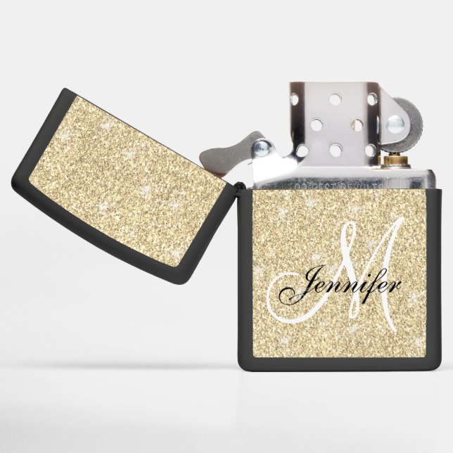 Girly Silver Glitter Elegant Monogram Name Zippo Lighter (Opened)