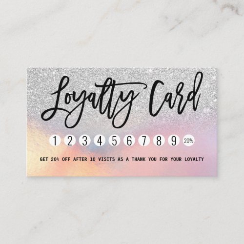 Girly Silver Glitter Iridescent Holographic Ombre Loyalty Card
