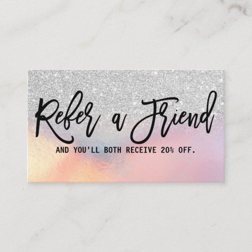 Girly Silver Glitter Iridescent Holographic Ombre Referral Card