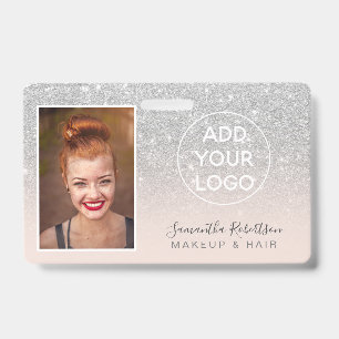 Girly silver glitter logo employee photo pass badge