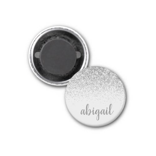 Girly Silver Glitter Modern Monogram Name Magnet