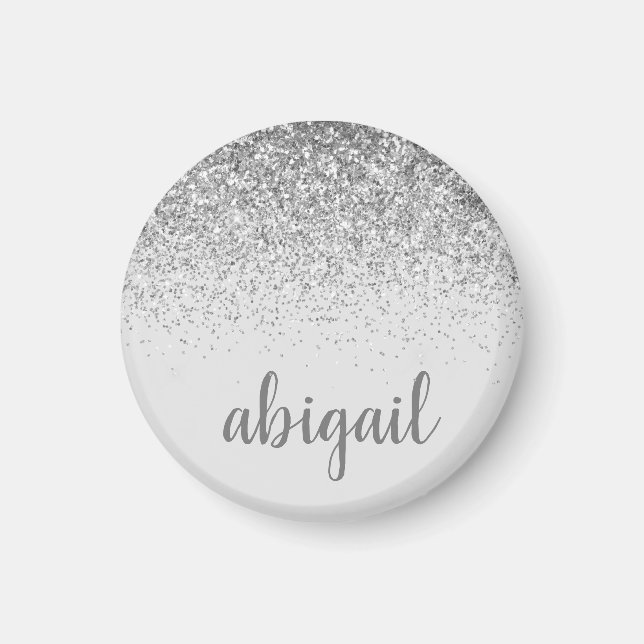 Girly Silver Glitter Modern Monogram Name Magnet (Front)