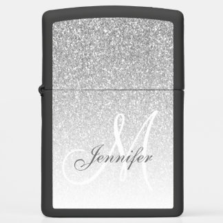 Girly Silver Glitter Monogram Name Zippo Lighter
