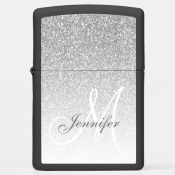 Girly Silver Glitter Monogram Name Zippo Lighter by monogramgallery at Zazzle