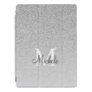 Girly Silver Glitter Monogram Script iPad Pro Cover Girly Silver Glitter Monogram Script iPad Pro Cover