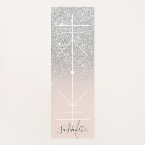 Girly silver glitter ombre pink alignment yoga mat