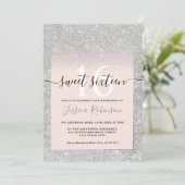 Girly silver glitter ombre pink chic Sweet 16 Invitation (Standing Front)