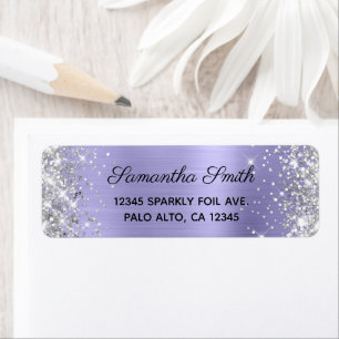 Girly Silver Glitter Pale Purple Foil Label
