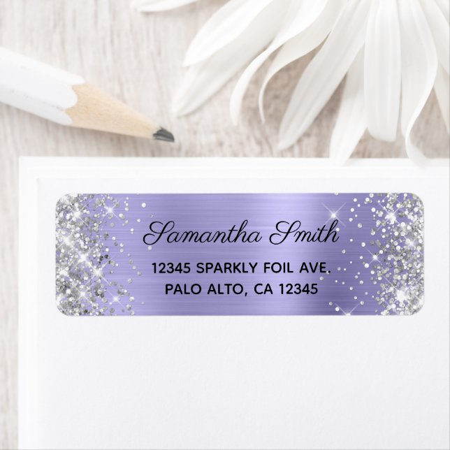 Girly Silver Glitter Pale Purple Foil Label (Insitu)