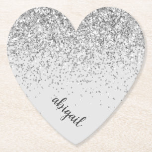 Girly Silver Glitter Sparkle Modern Heart Party Paper Coaster