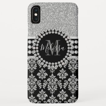 Girly Silver Glitter Sparkle Monogram Name Iphone Xs Max Case by DamaskGallery at Zazzle