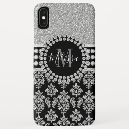 Girly Silver Glitter Sparkle Monogram Name iPhone XS Max Case