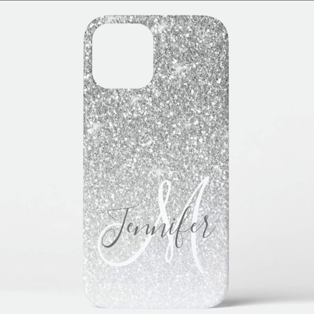 Girly Silver Glitter Sparkle Monogram Name Case-Mate iPhone Case (Creator Uploaded)