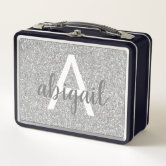 Sparkly Rose Gold Glitter Marble Ombre Monogram Metal Lunch Box