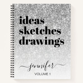 Girly Silver Glitter Your Name Sketchbook Notebook
